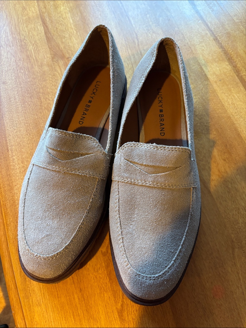 Lucky Brand Taupe Suede Penny Loafers